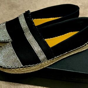 Kendall + Kylie black and silver embellished slip on espadrilles